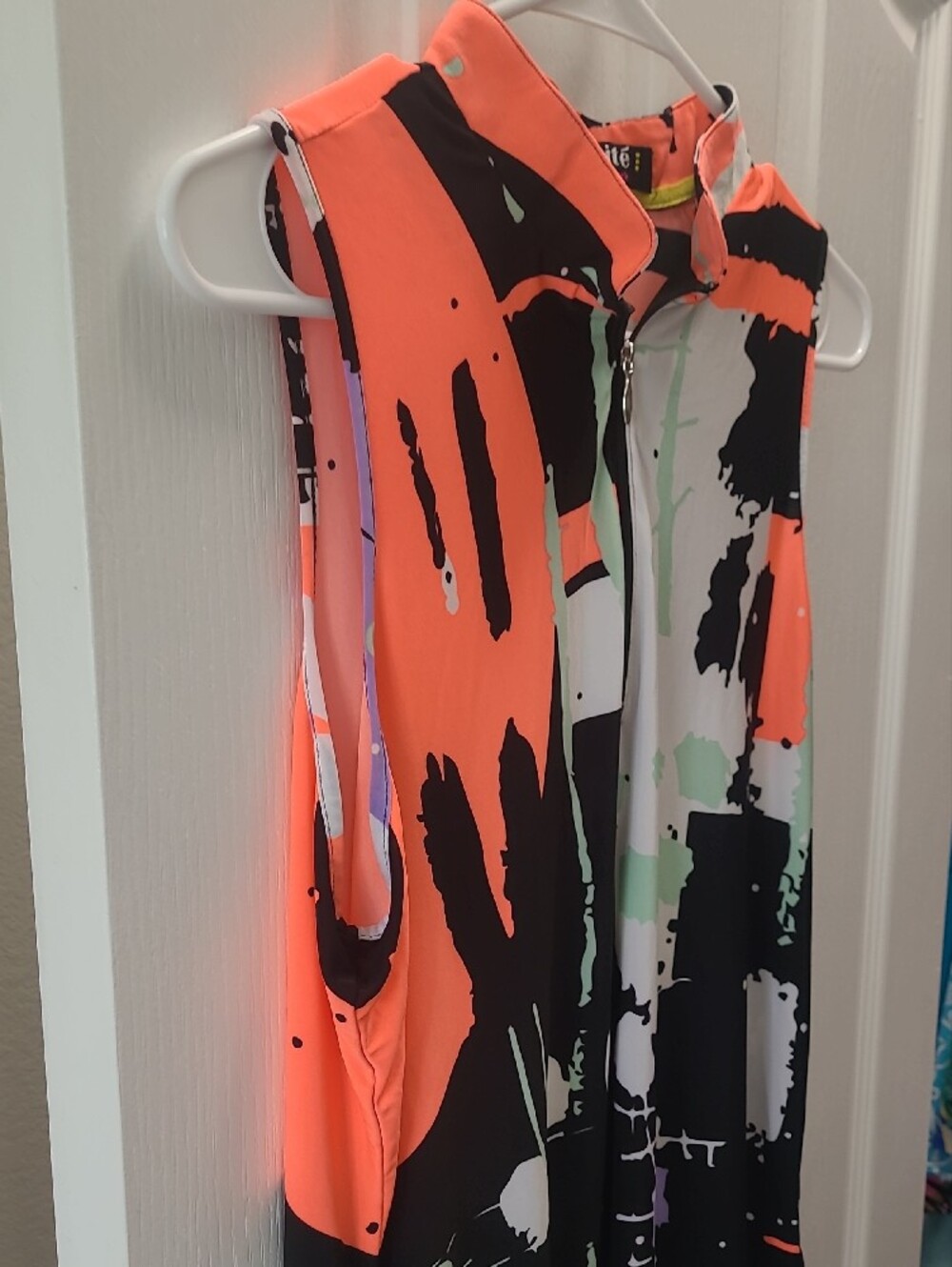 jamie sadock Neon Abstract Zip-Front Tank Top - Orange/Black/White - Picture 4 of 8